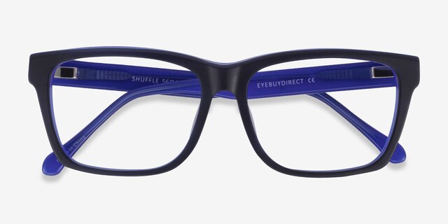 Shuffle Matte Black Blue AcetateEyeglass Frames from EyeBuyDirect, Closed View
