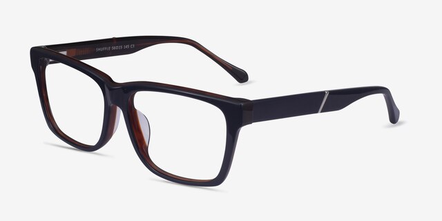 Shuffle Navy Brown AcetateEyeglass Frames from EyeBuyDirect, Angle View