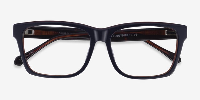 Shuffle Navy Brown AcetateEyeglass Frames from EyeBuyDirect, Closed View