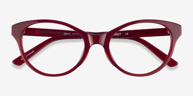 Dilly Burgundy AcetateEyeglass Frames from EyeBuyDirect, Closed View