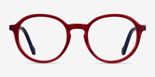 Happy Clear Red Navy AcetateEyeglass Frames from EyeBuyDirect, Front View