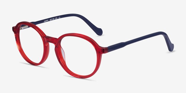 Happy Clear Red Navy AcetateEyeglass Frames from EyeBuyDirect, Angle View