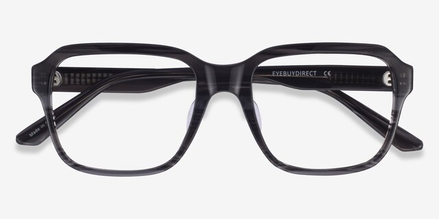 Neat Striped Gray AcétateMontures de lunettes de vue d'EyeBuyDirect, Vue Rapprochée