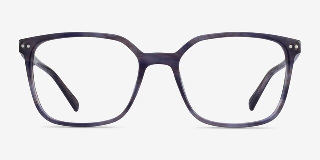 Conscious Blue Striped AcetateEyeglass Frames from EyeBuyDirect, Front View