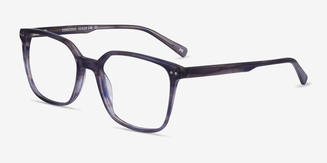 Conscious Blue Striped AcetateEyeglass Frames from EyeBuyDirect, Angle View