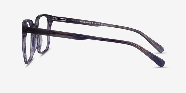 Conscious Blue Striped AcetateEyeglass Frames from EyeBuyDirect, Side View