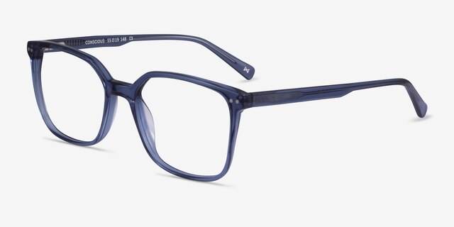 Conscious Clear Blue AcetateEyeglass Frames from EyeBuyDirect, Angle View