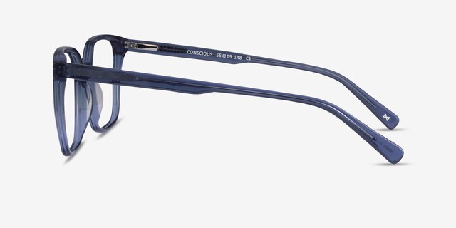Conscious Clear Blue AcetateEyeglass Frames from EyeBuyDirect, Side View