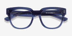 Life Clear Blue Acétate Montures de lunettes de vue d'EyeBuyDirect, Vue Rapprochée
