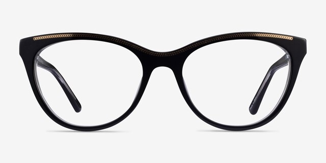Felicity Black Gold AcetateEyeglass Frames from EyeBuyDirect, Front View