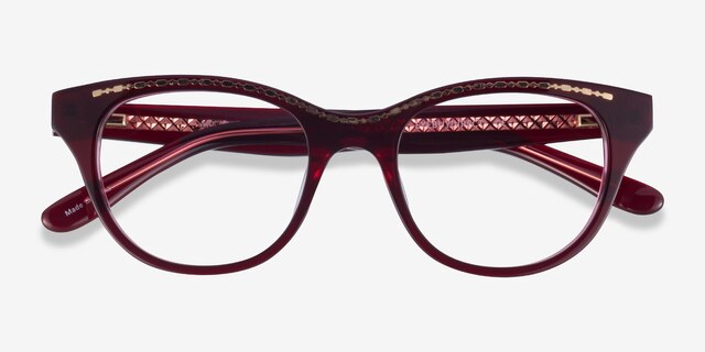 Arcady Burgundy Gold AcétateMontures de lunettes de vue d'EyeBuyDirect, Vue Rapprochée