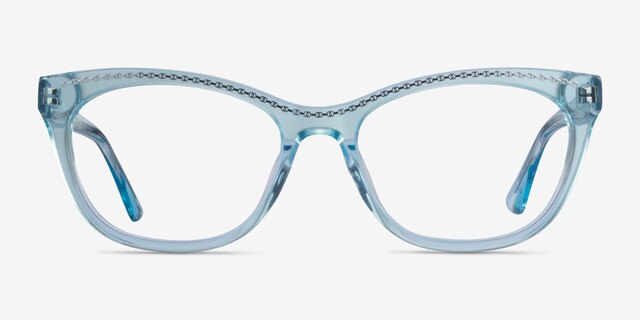 Arabesque Clear Blue Silver AcetateEyeglass Frames from EyeBuyDirect, Front View