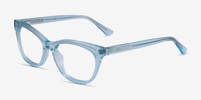 Arabesque Clear Blue Silver AcetateEyeglass Frames from EyeBuyDirect, Angle View