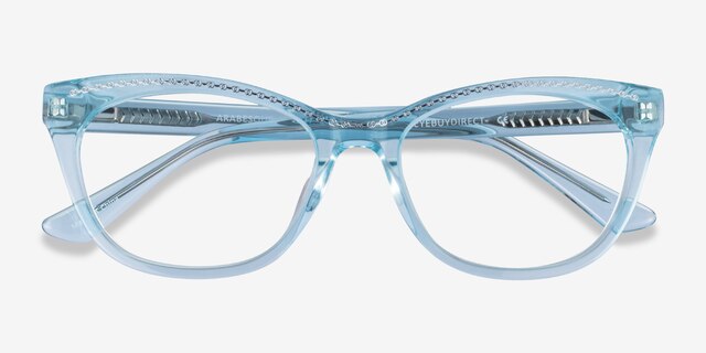 Arabesque Clear Blue Silver AcetateEyeglass Frames from EyeBuyDirect, Closed View