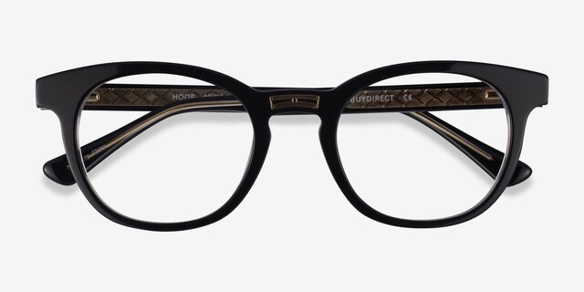 Hoop Black Gold AcetateEyeglass Frames from EyeBuyDirect, Closed View