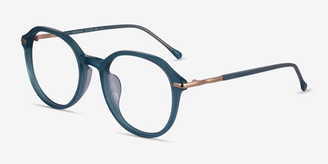 Original Iridescent Blue AcetateEyeglass Frames from EyeBuyDirect, Angle View