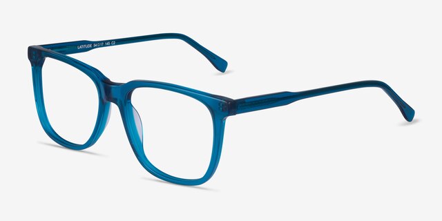 Latitude Clear Blue AcetateEyeglass Frames from EyeBuyDirect, Angle View