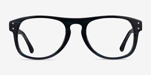 Galveston Dark Blue Striped AcetateEyeglass Frames from EyeBuyDirect, Front View