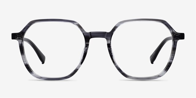 Oscar Gray Striped   Black AcetateEyeglass Frames from EyeBuyDirect, Front View