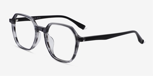 Oscar Gray Striped   Black AcetateEyeglass Frames from EyeBuyDirect, Angle View