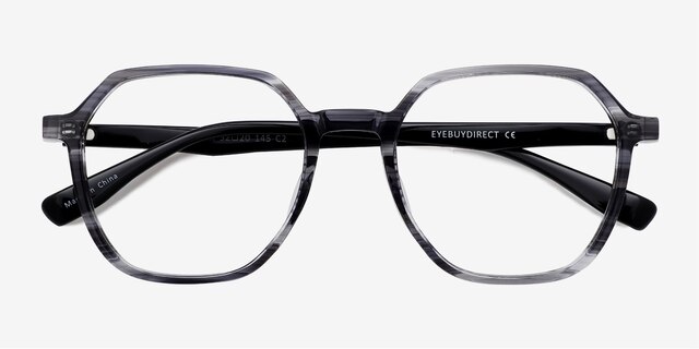 Oscar Gray Striped   Black AcetateEyeglass Frames from EyeBuyDirect, Closed View