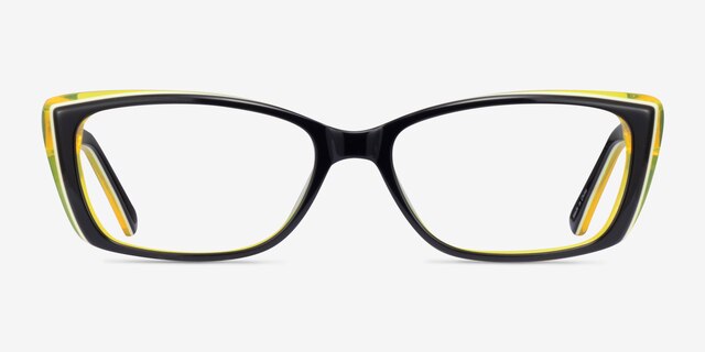 Angel Black Clear Yellow AcétateMontures de lunettes de vue d'EyeBuyDirect, Vue de Face