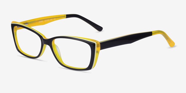 Angel Black Clear Yellow AcétateMontures de lunettes de vue d'EyeBuyDirect, Vue d'Angle