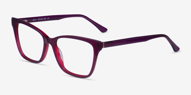 Jelly Clear Purple Red AcetateEyeglass Frames from EyeBuyDirect, Angle View