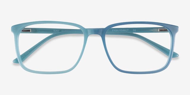 Tony Bleu AcétateMontures de lunettes de vue d'EyeBuyDirect, Vue Rapprochée