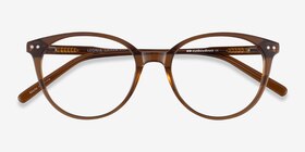 Leonia Clear Brown Acétate Montures de lunettes de vue d'EyeBuyDirect, Vue Rapprochée