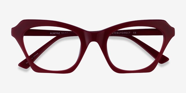 Alwyne Burgundy AcétateMontures de lunettes de vue d'EyeBuyDirect, Vue Rapprochée
