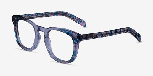 Austral Cear Blue Floral AcétateMontures de lunettes de vue d'EyeBuyDirect, Vue d'Angle
