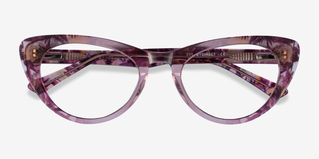 Legato Clear Pink Floral AcetateEyeglass Frames from EyeBuyDirect, Closed View