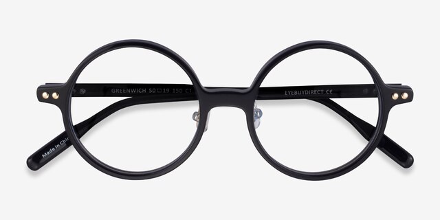 Greenwich Noir AcétateMontures de lunettes de vue d'EyeBuyDirect, Vue Rapprochée