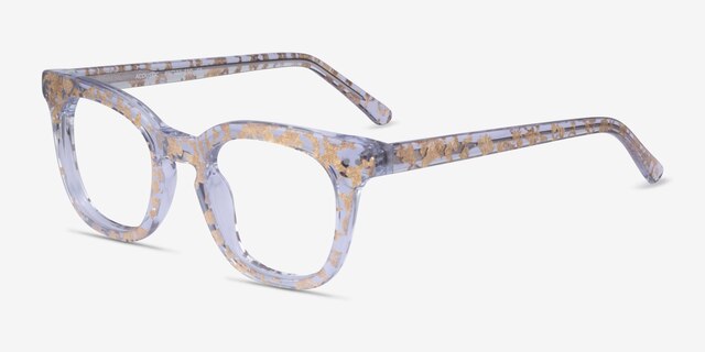 Acoustic Clear Gold AcetateEyeglass Frames from EyeBuyDirect, Angle View