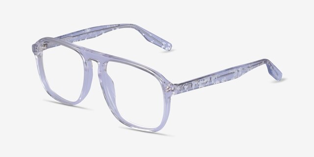 Downtown Clear Silver AcetateEyeglass Frames from EyeBuyDirect, Angle View
