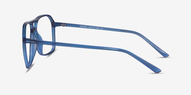 Encode Clear Navy PlasticEyeglass Frames from EyeBuyDirect, Side View