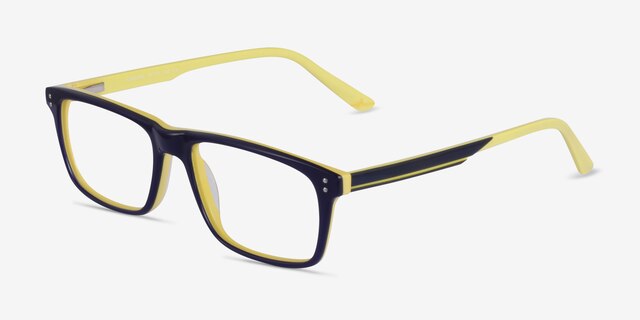 Maestro Navy Yellow AcetateEyeglass Frames from EyeBuyDirect, Angle View