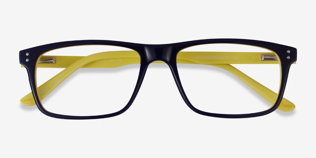Maestro Navy Yellow AcetateEyeglass Frames from EyeBuyDirect, Closed View