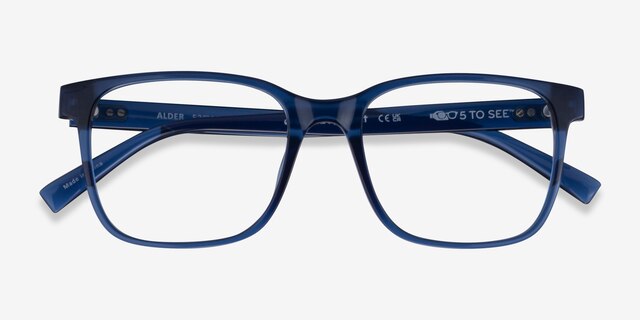 Alder Clear Blue Eco-friendlyEyeglass Frames from EyeBuyDirect, Closed View