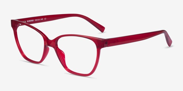Almond Clear Red PlasticEyeglass Frames from EyeBuyDirect, Angle View