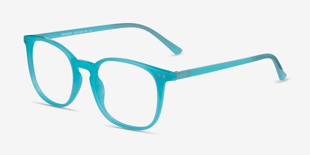 Skyglow Aqua PlasticEyeglass Frames from EyeBuyDirect, Angle View