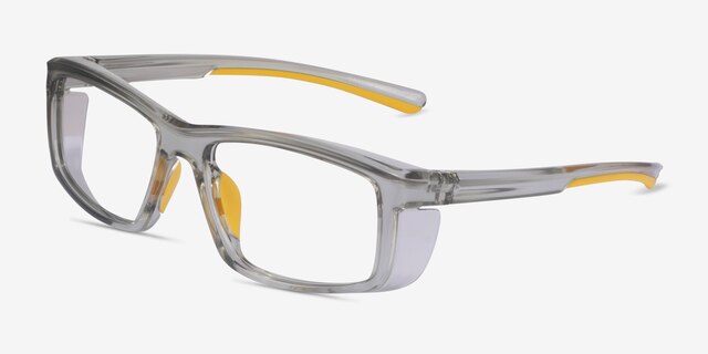 Drill Clear Gray Yellow PlasticEyeglass Frames from EyeBuyDirect, Angle View