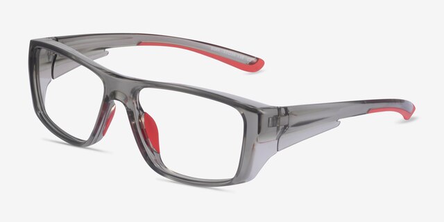 Buff Clear Gray Red PlasticEyeglass Frames from EyeBuyDirect, Angle View
