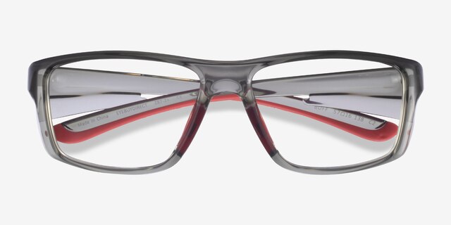 Buff Clear Gray Red PlasticEyeglass Frames from EyeBuyDirect, Closed View