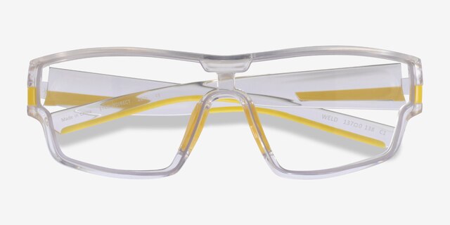 Weld Clear Yellow PlasticEyeglass Frames from EyeBuyDirect, Closed View
