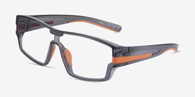 Weld Clear Gray Orange PlasticEyeglass Frames from EyeBuyDirect, Angle View