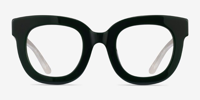 Astra Dark Green White AcetateEyeglass Frames from EyeBuyDirect, Front View