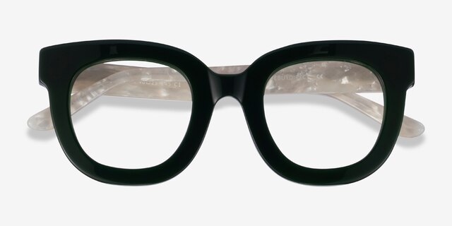 Astra Dark Green White AcetateEyeglass Frames from EyeBuyDirect, Closed View