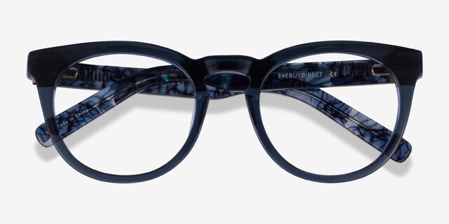Lush Cear Blue Floral AcétateMontures de lunettes de vue d'EyeBuyDirect, Vue Rapprochée